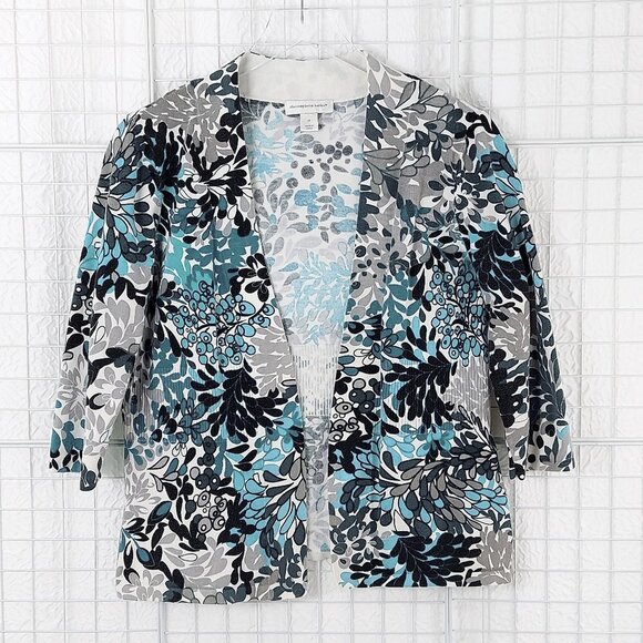 Christopher & Banks Graphic Floral Open Front 3/4 Sleeve Cotton Cardigan - Picture 1 of 7
